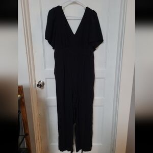 Old Navy Black V-Neck Flutter Sleeve Jumpsuit